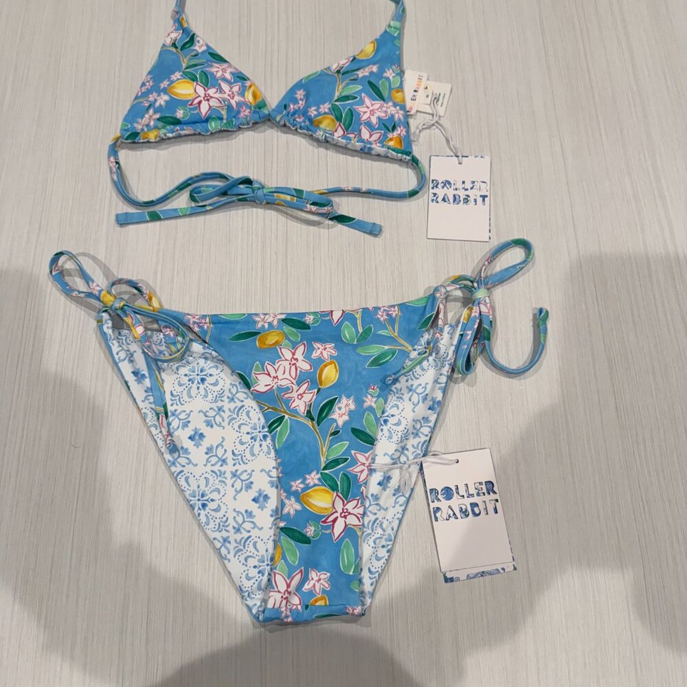 Roller Rabbit Brand New Reversible Bikini Top and Bottom XS